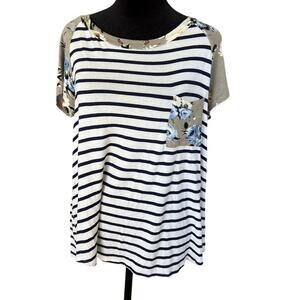 e.Luna Stripe and Floral Crewneck T-shirt, Women's size S